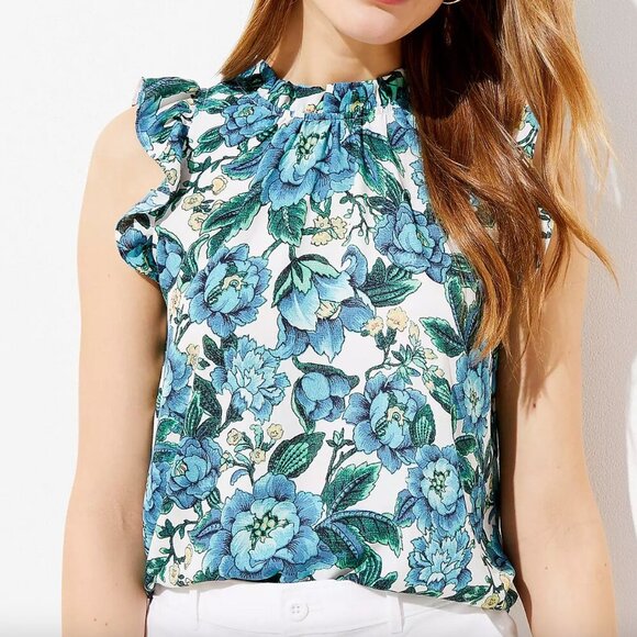 Loft Floral Ruffle Shell Sz: XS - Picture 1 of 6